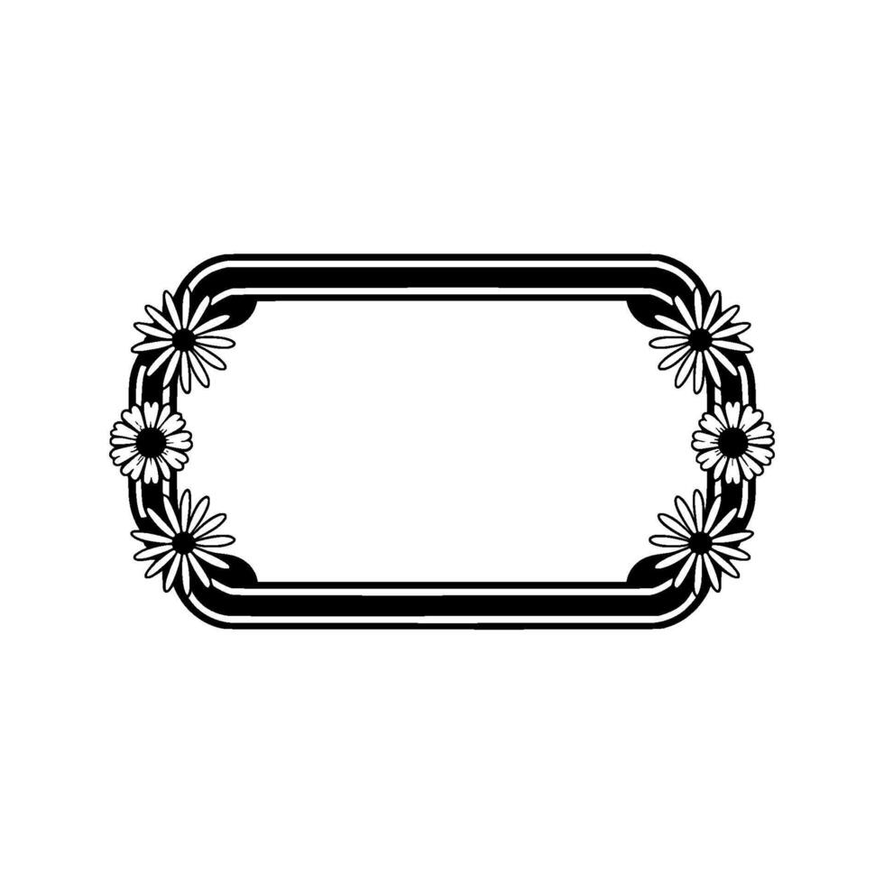Retro Daisy Frame, Black White Floral Border for Invitations, Element vector