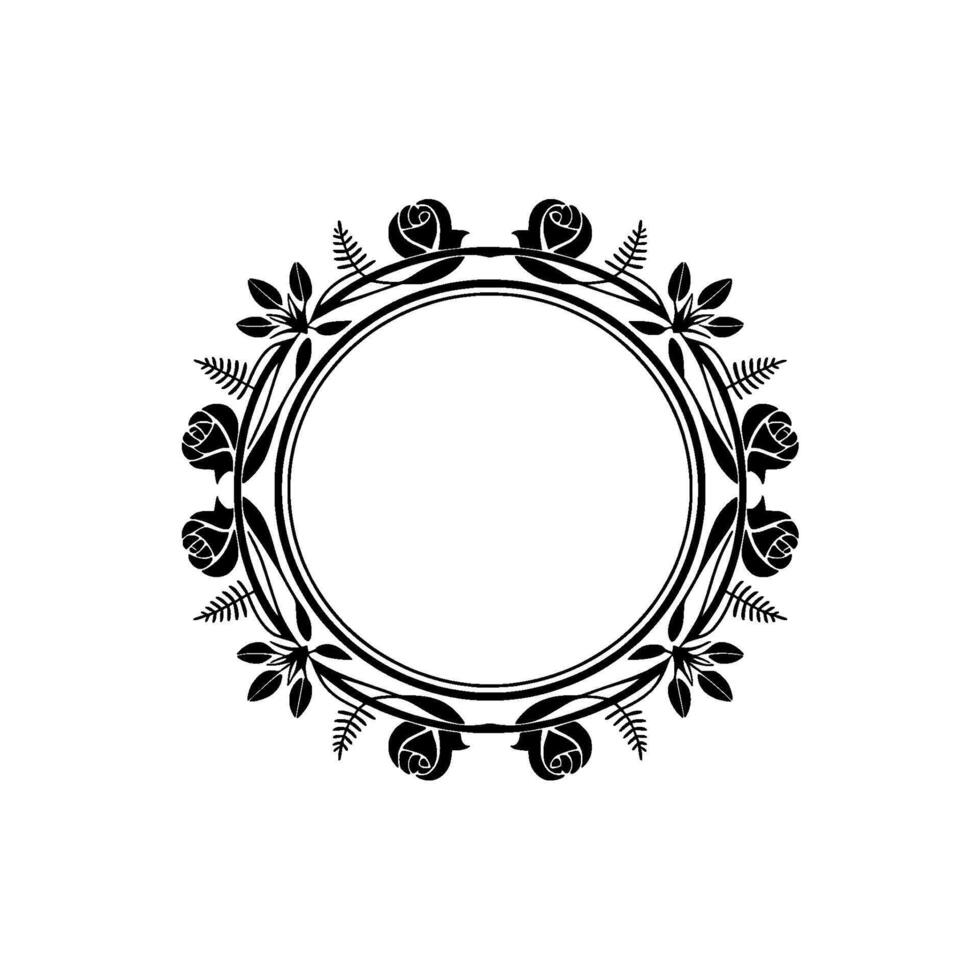 Elegant Floral Circular Frame, Black and White, Rose vector