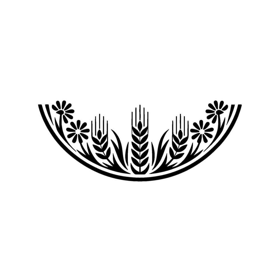 Elegant Wheat Flower Crest - Minimalist Black vector
