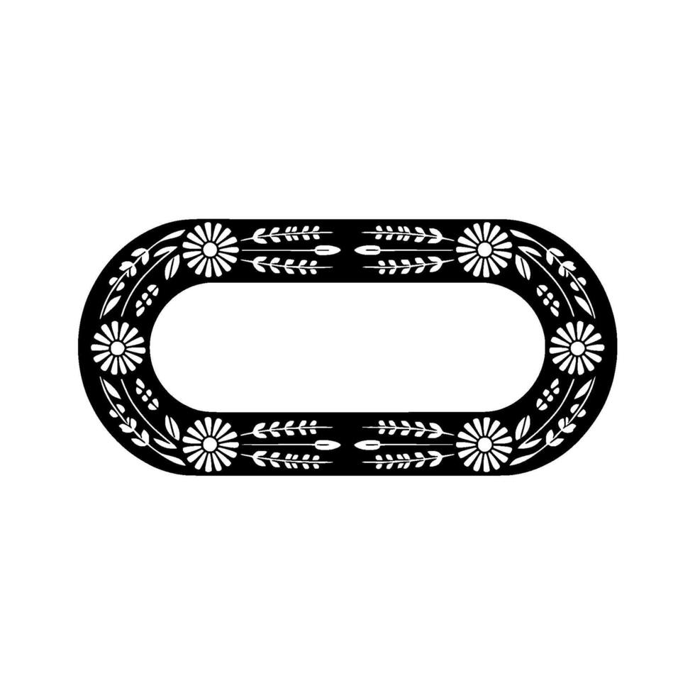 Floral Oval Frame Illustration, Minimalist Black and White vector