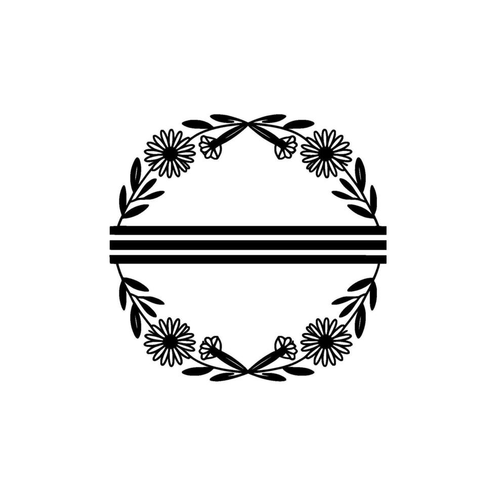 Floral Monogram Frame, Minimalist Black and White vector