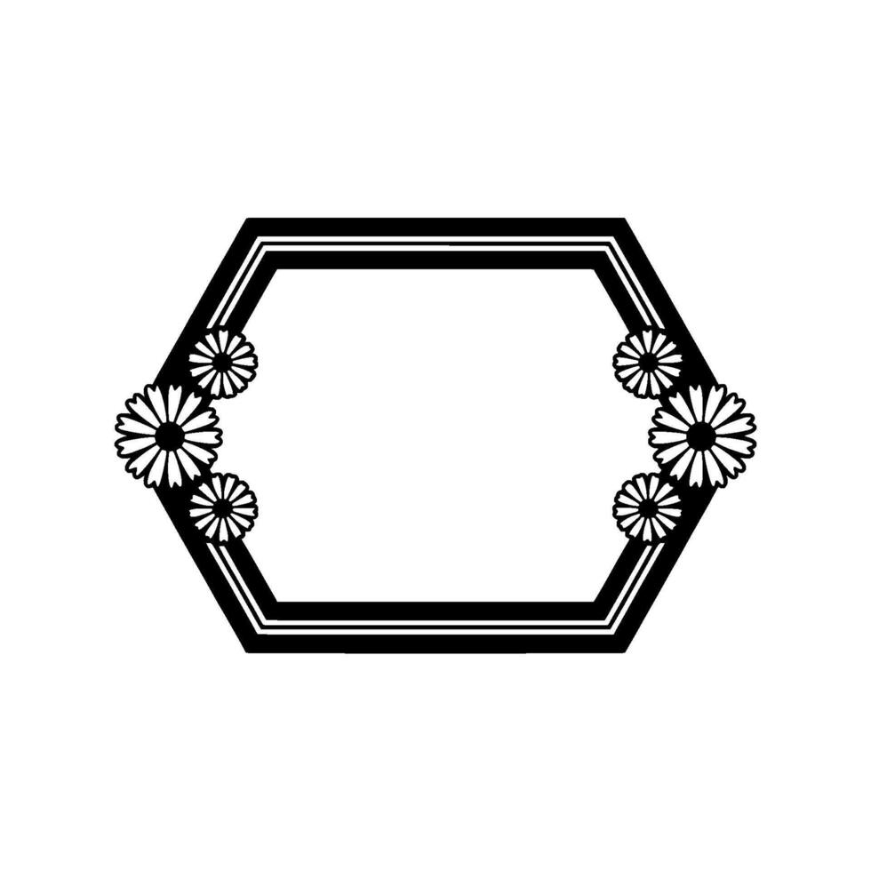 Geometric Floral Frame - Minimalist Black and White vector