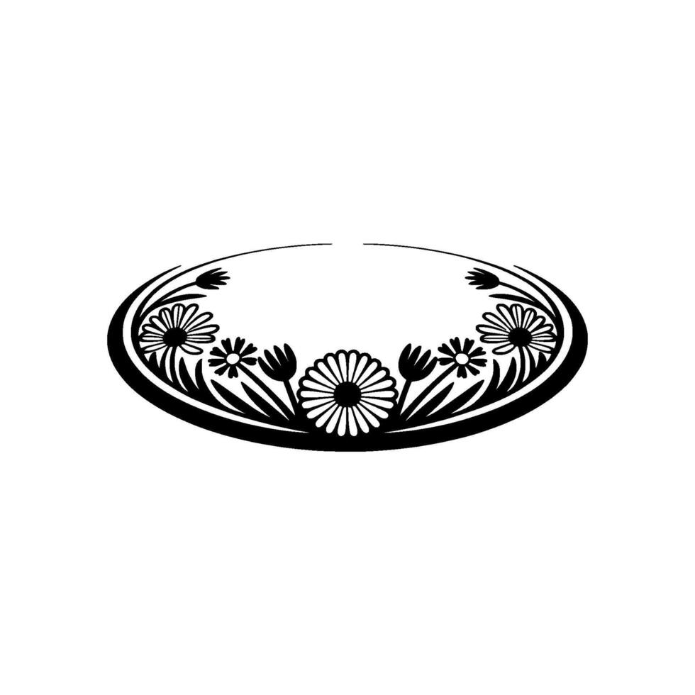 Elegant Floral Oval Frame, Black White , Wedding Invitation vector