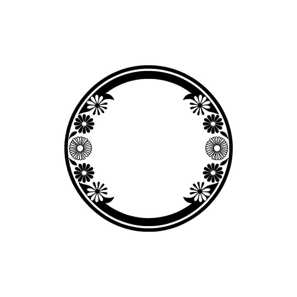 Elegant Floral Circle Frame, Black and White, Flowers vector