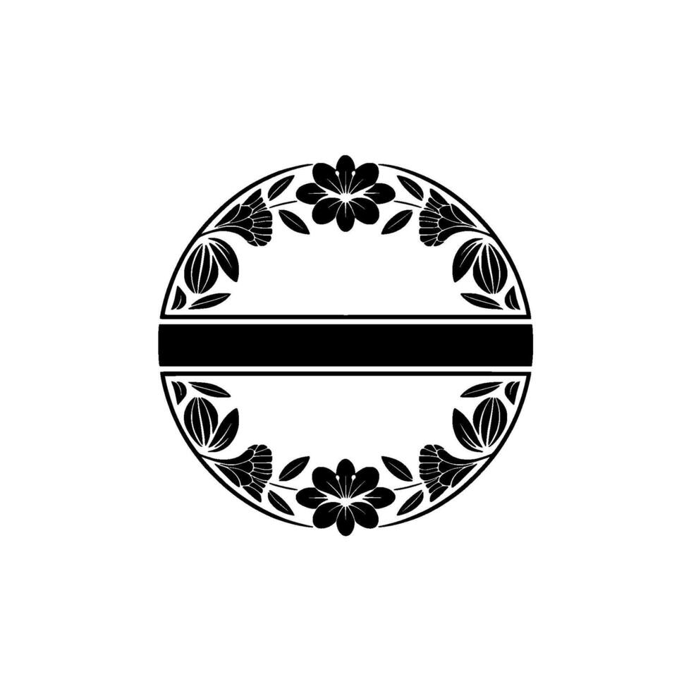 Elegant Floral Circle Frame with Bar, Black White vector