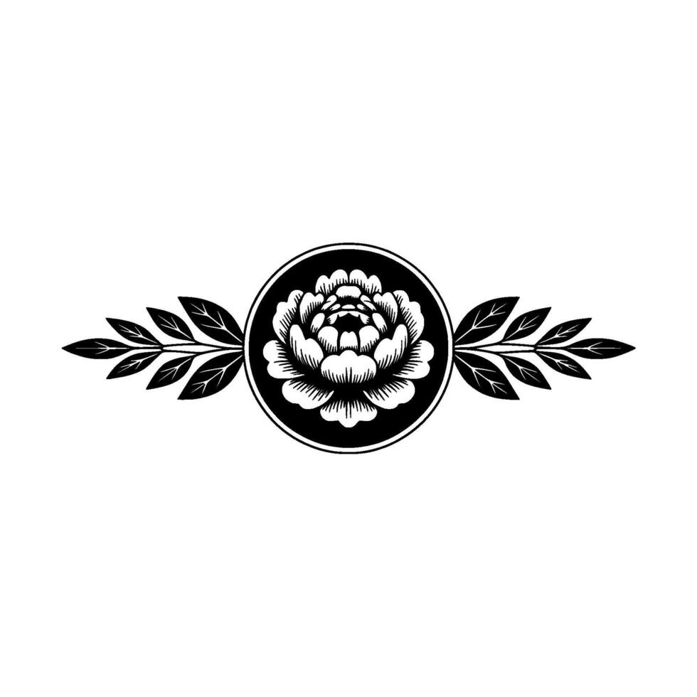 Elegant Floral Crest Black and White , Decorative vector