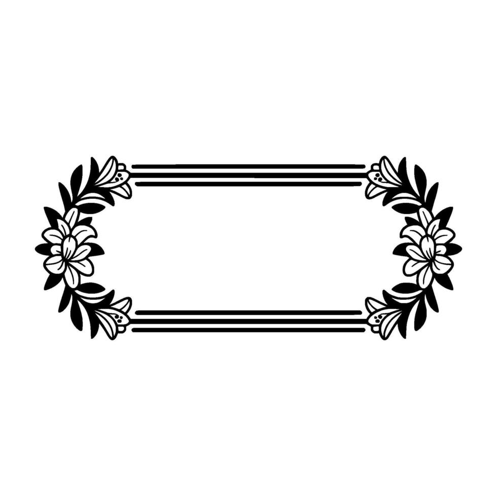 Floral Frame Illustration in Black White, Elegant Element vector