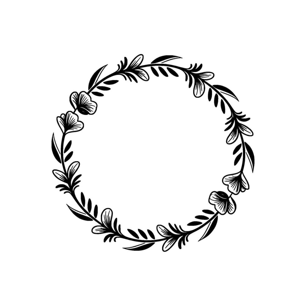 Elegant Black Floral Wreath, Minimalist Botanical vector