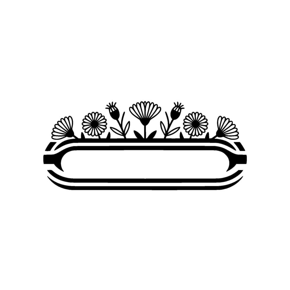 Floral Crest Badge, Black and White Minimalist vector