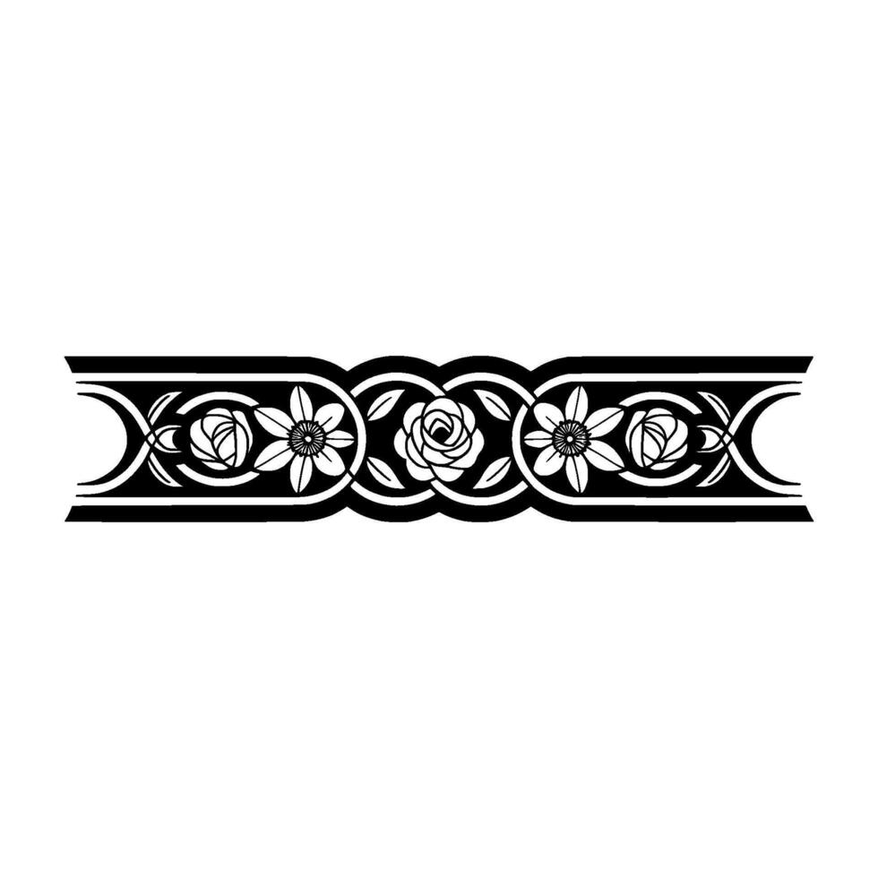 Floral Border Elegant Black and White Ornament, Illustration vector