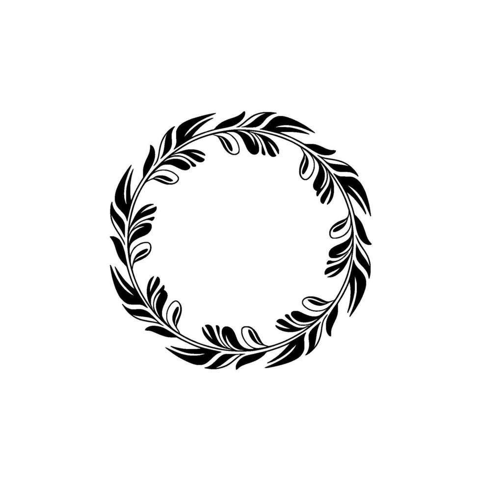 Elegant Black Floral Wreath on White Background, Nature vector