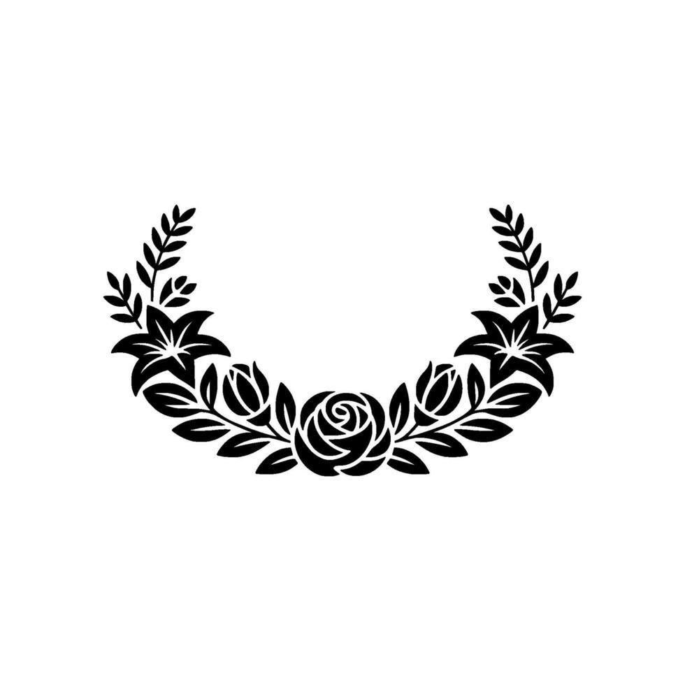 Minimalist Black Floral Wreath on White Wedding Decor, Elegant vector