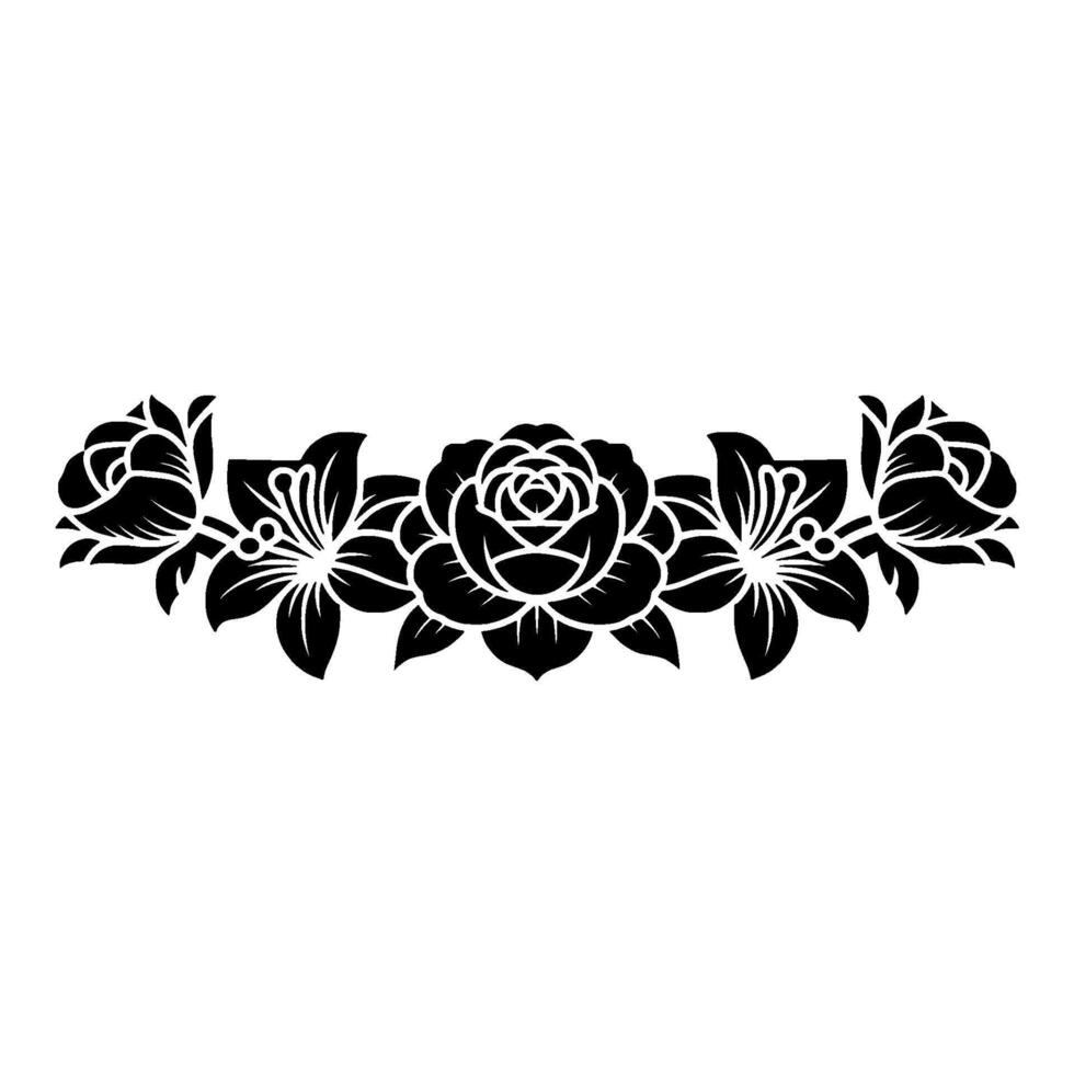Black Floral Border Rose and Lily , Illustration vector