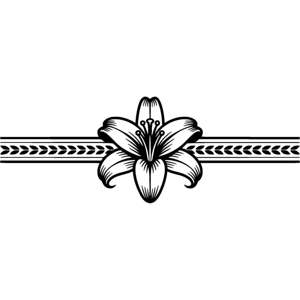 Elegant Lily Flower with Border , Black and White vector