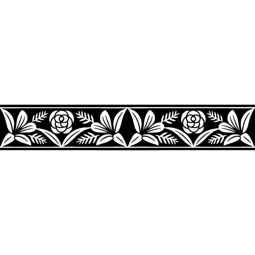Elegant Floral Border in Black and White - Symmetrical vector