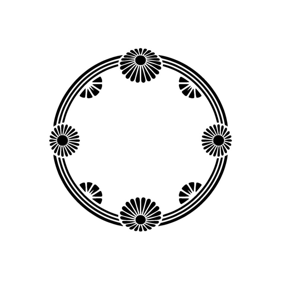 Minimalist Floral Wreath Element - Black on White, Decorative Circle vector