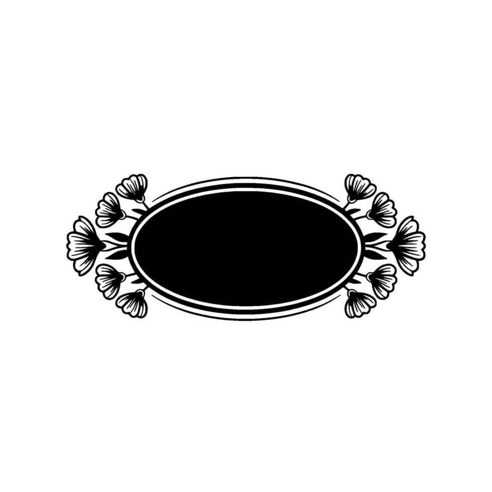 Floral Oval Frame, Minimalist Black White vector