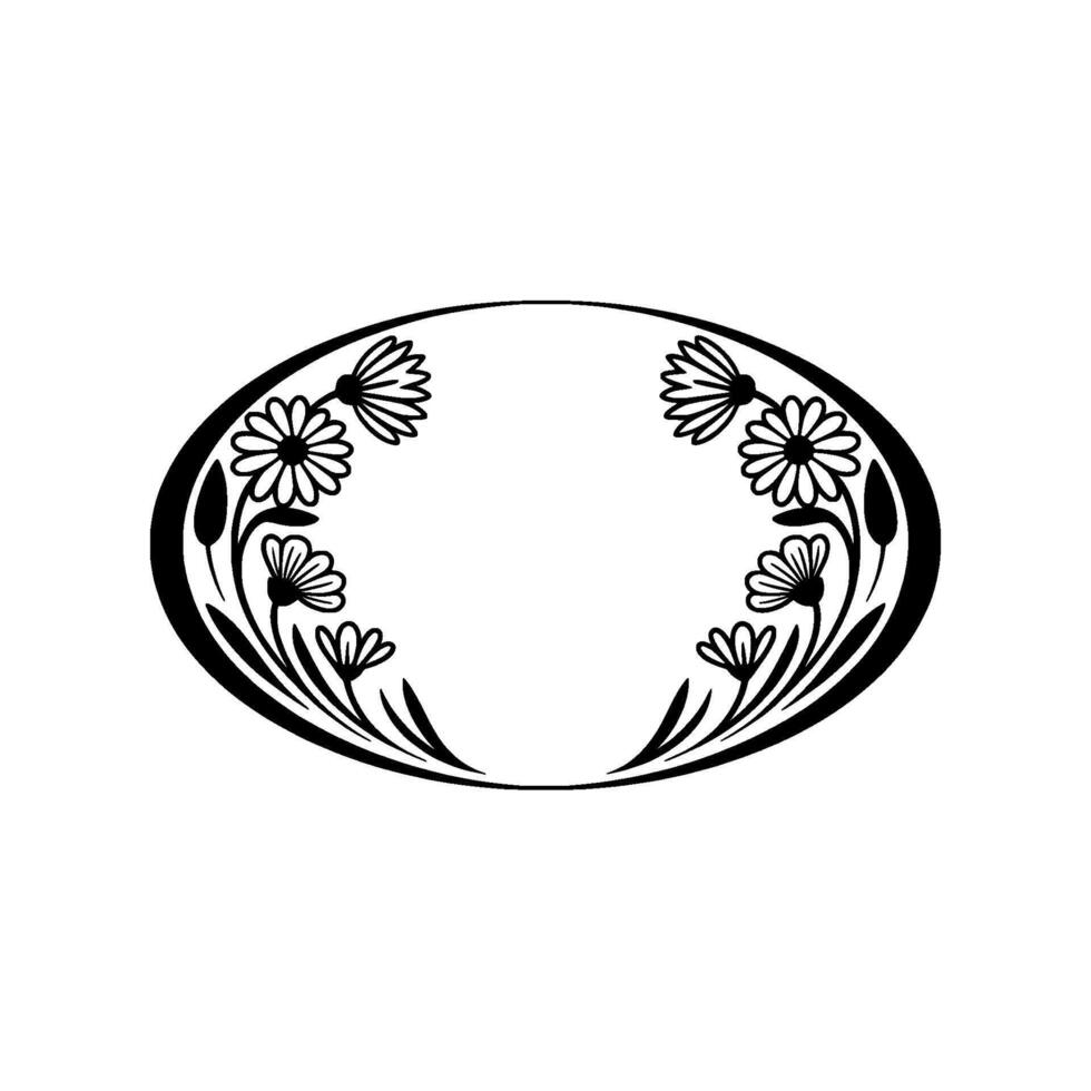 Minimalist Floral Oval Frame Black and White Decoration vector
