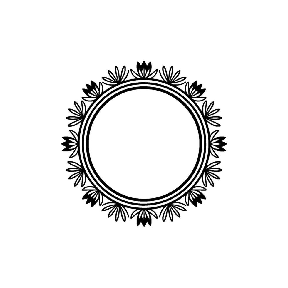 Elegant Floral Circle Frame Black White, Minimalist vector
