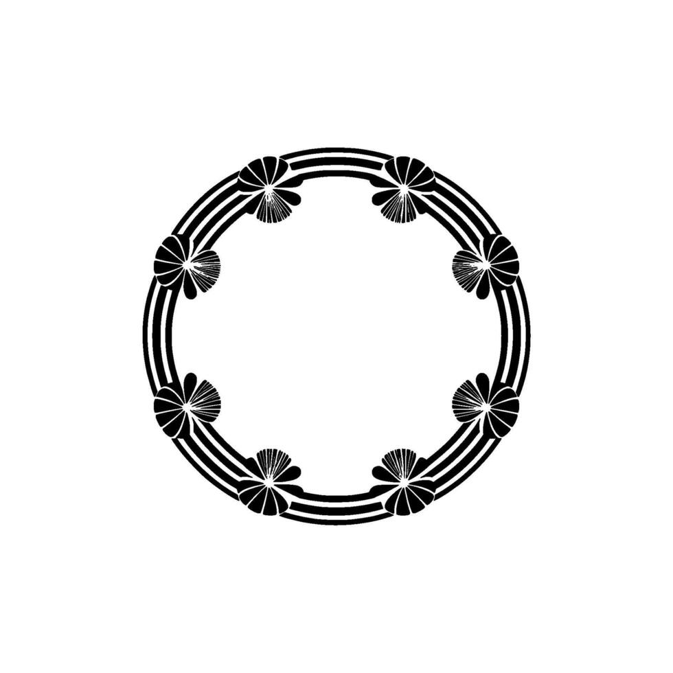 Floral Circle Frame, Art Deco Style, Black White, Decorative Element vector