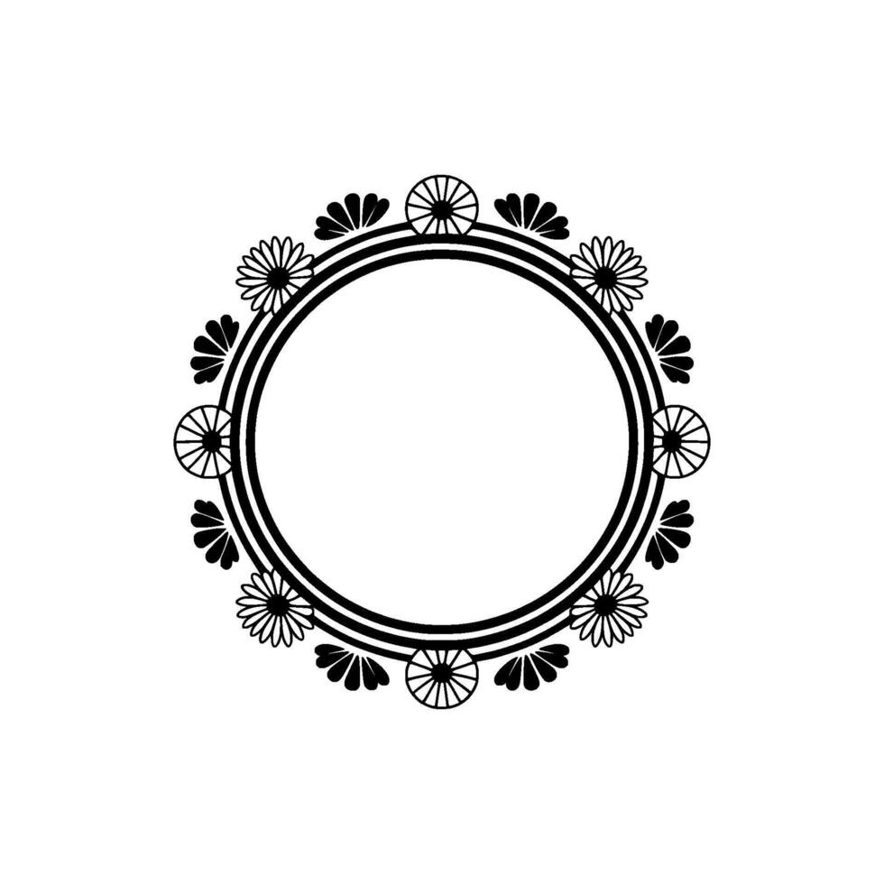 Elegant Floral Circle Frame in Black and White on Cream Background vector
