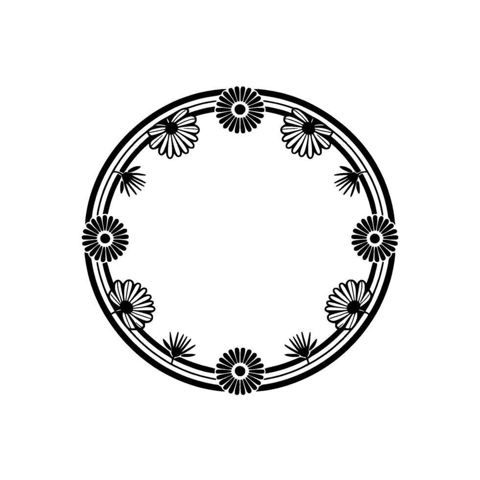 Minimalist Floral Circle Frame - Black and White vector