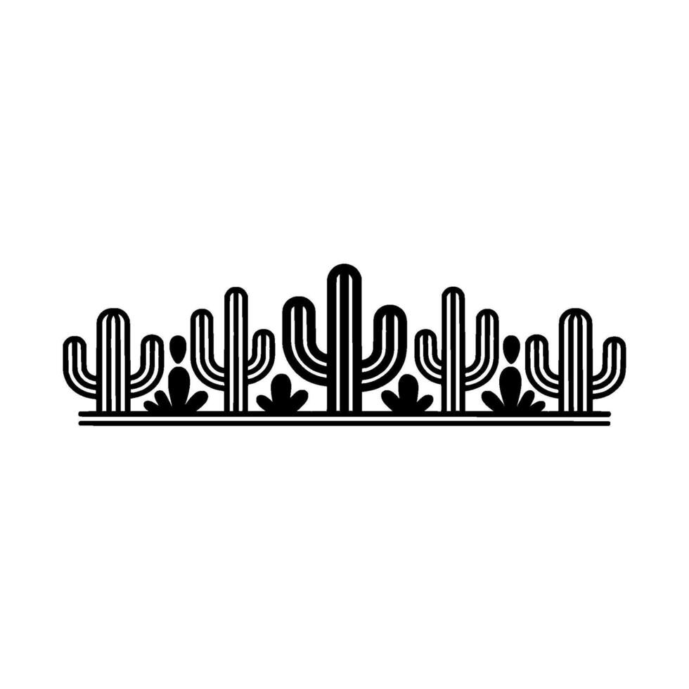 Minimalist Cactus Border Illustration - Desert Line Art vector