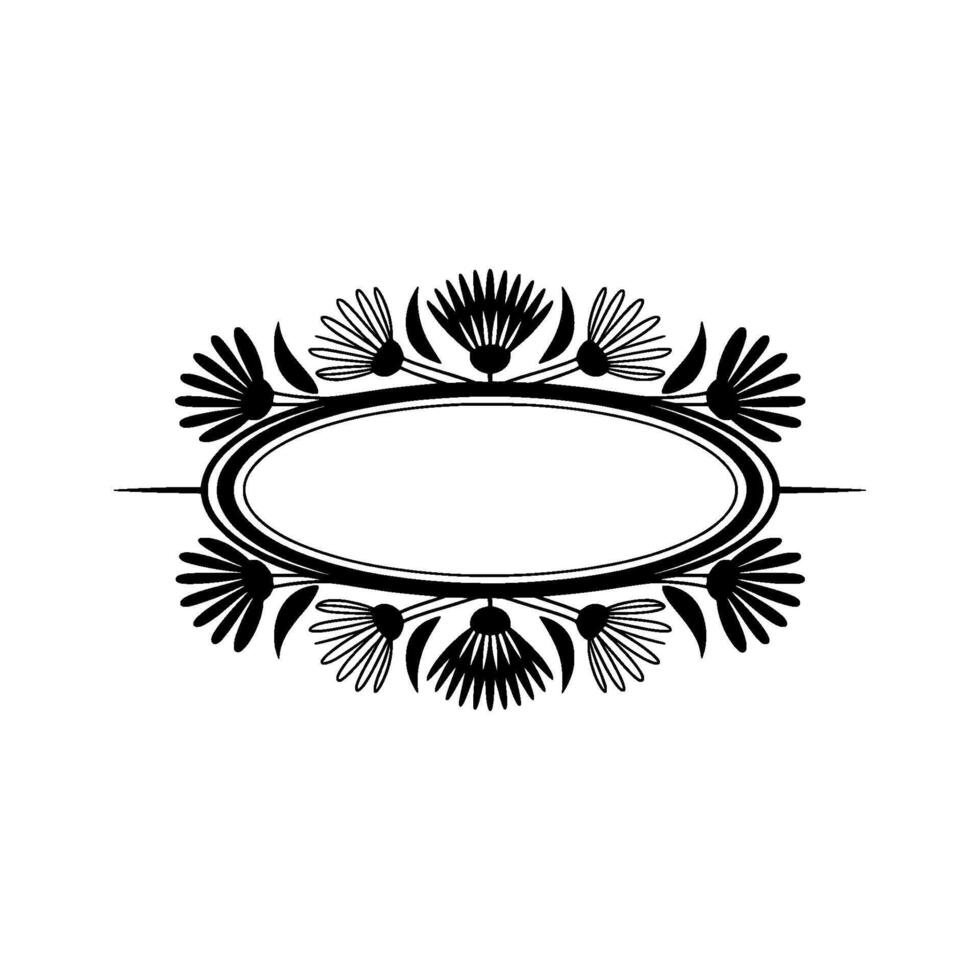 Elegant Floral Oval Frame, Minimalist Black White , Isolated vector