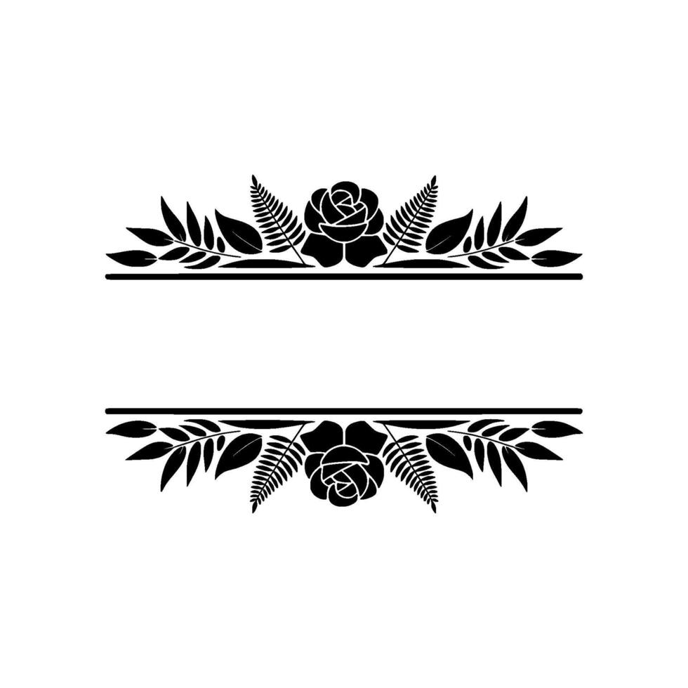 Elegant Floral Frame Roses Foliage , Monochromatic vector
