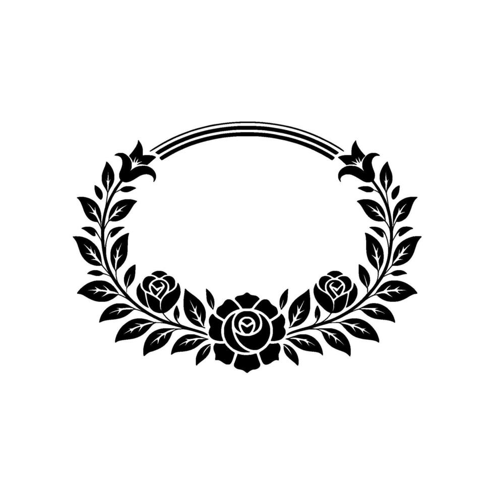 Floral Oval Frame, Black and White , Illustration vector