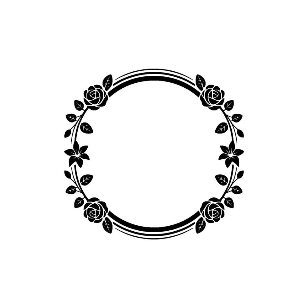 Elegant Floral Circle Frame in Black on Cream, Illustration vector