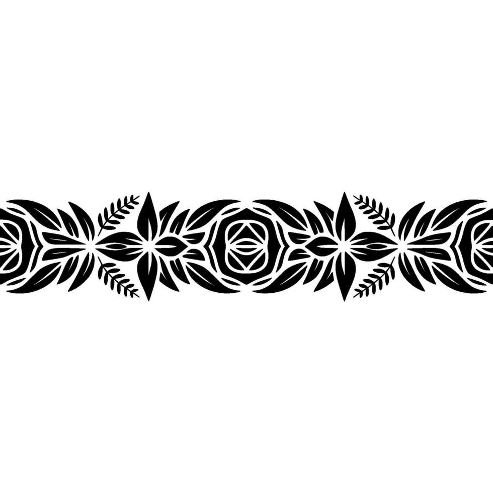 Floral Border Black White Ornamental Pattern on White Background vector