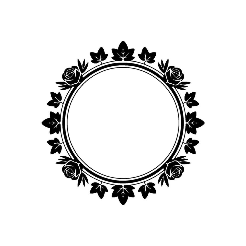 Elegant Floral Frame Black White Rose and Leaf Wreath on Neutral Background vector