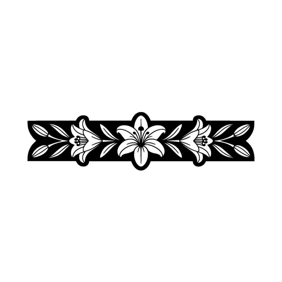 Elegant Black and White Lily Floral Border Element, Elegance vector