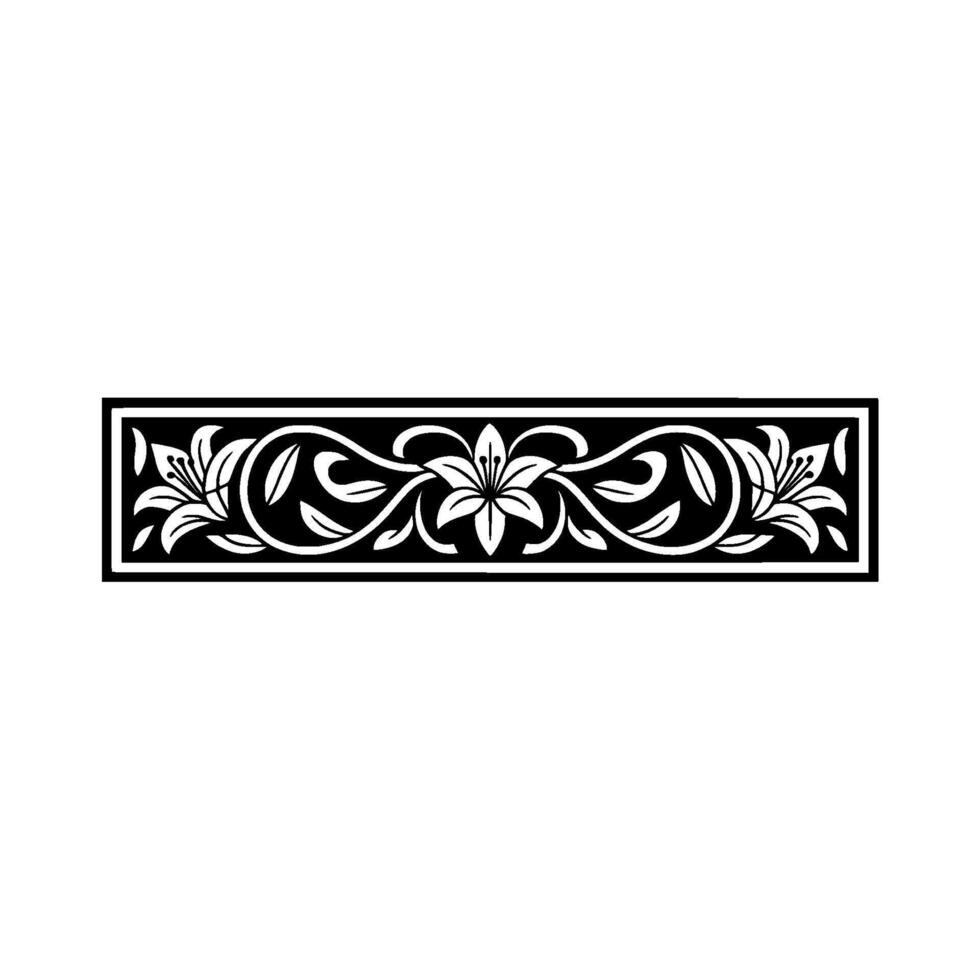 Elegant Floral Border in Black and White, Decorative Ornament, Lily vector