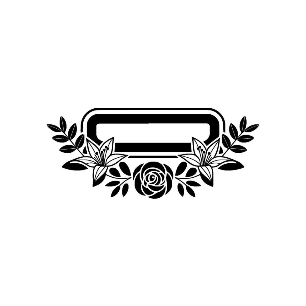 Elegant Floral Frame Monogram, Black White Minimalist vector