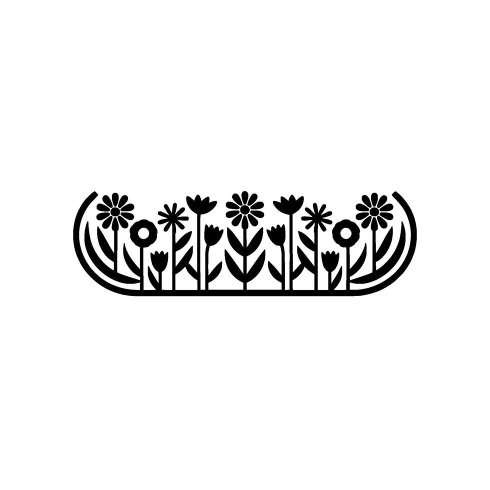 Minimalist Floral Border in Black Decorative Illustration vector
