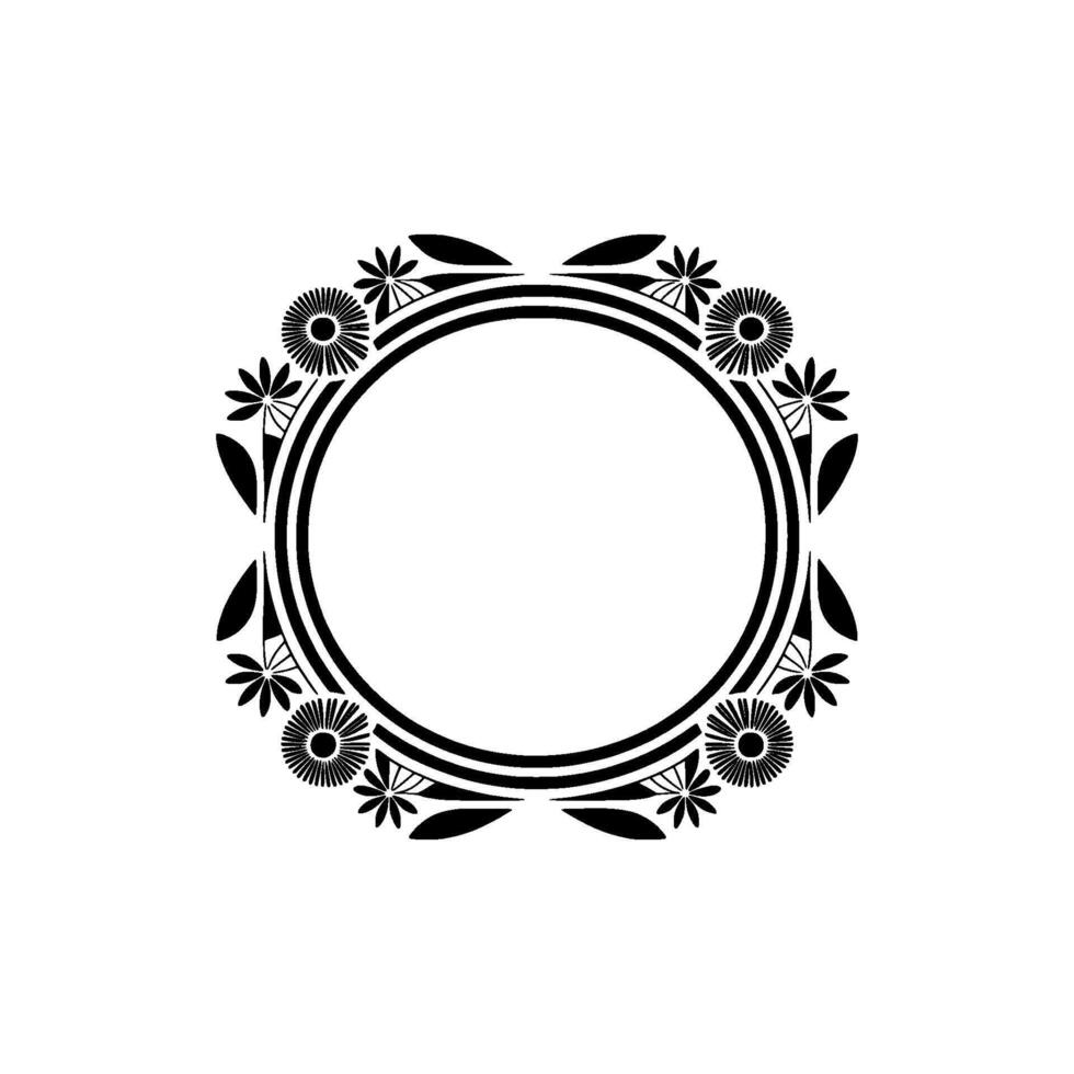 Decorative Floral Circle Frame, Black White, Minimalist vector