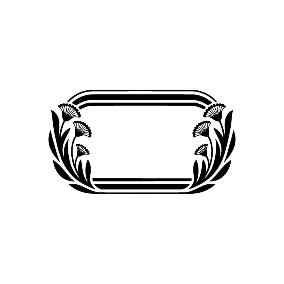 Elegant Black Floral Frame on White Background, Retro vector