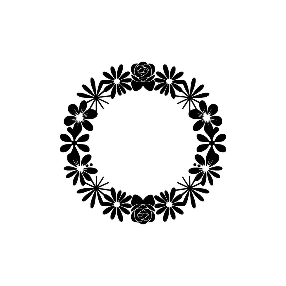 Minimalist Floral Wreath - Black and White Illustration, Flowers vector