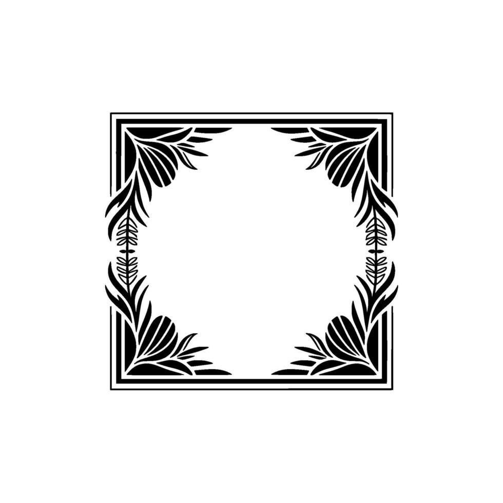 Elegant Black Floral Frame on White Background, Leaf vector