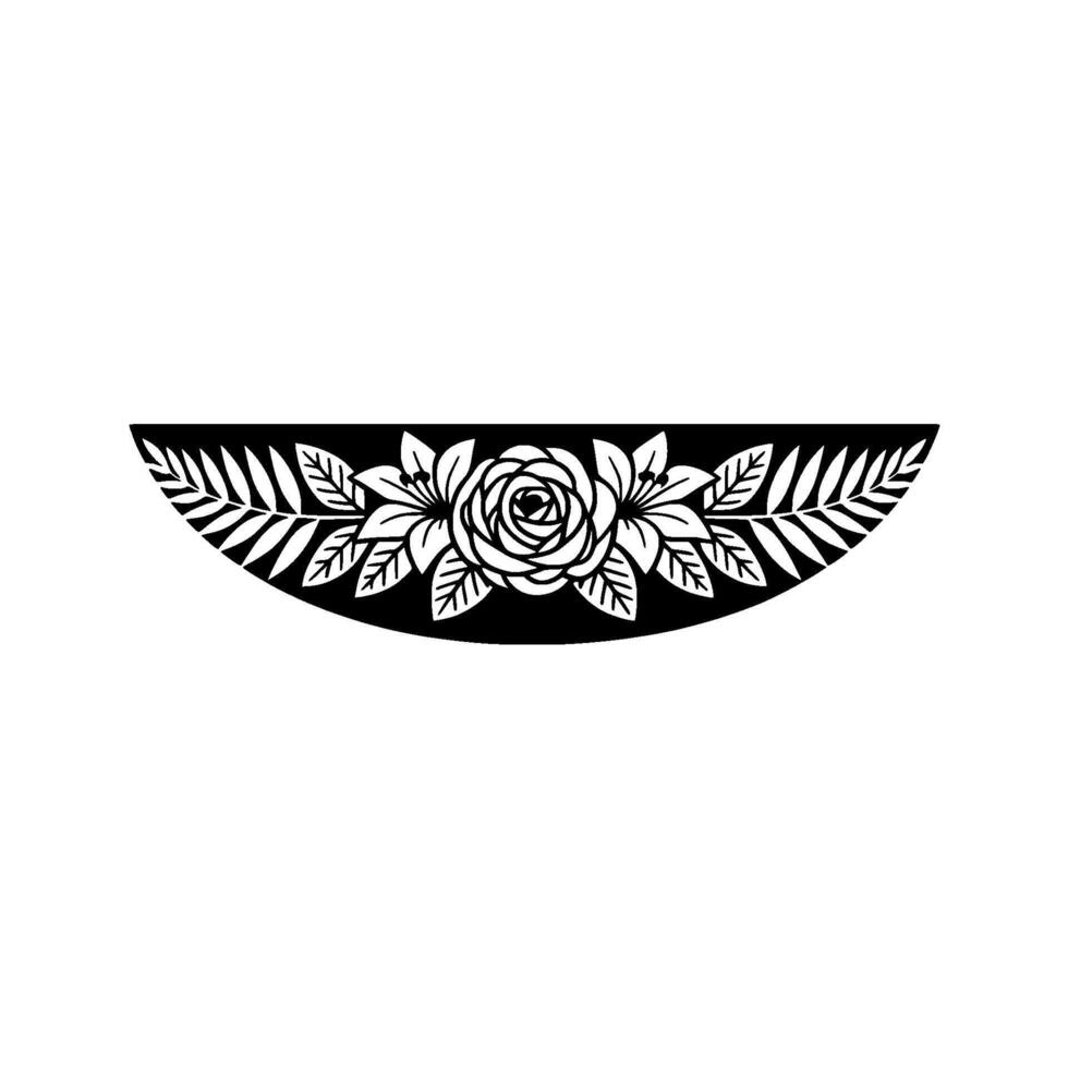 Black Floral Crest Silhouette Elegant Rose and Leaf Border vector