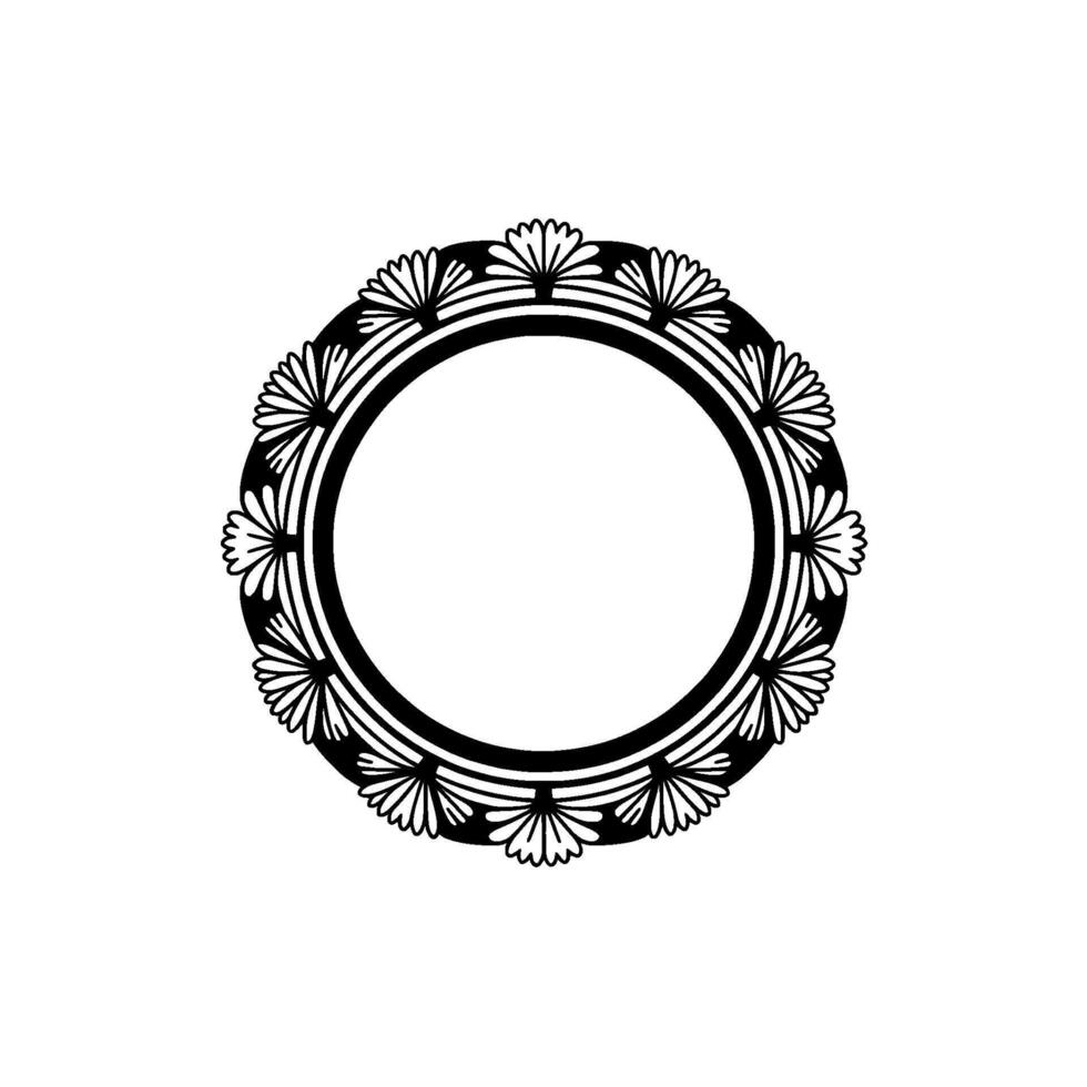 Circular Floral Frame in Black and White, Minimalist vector