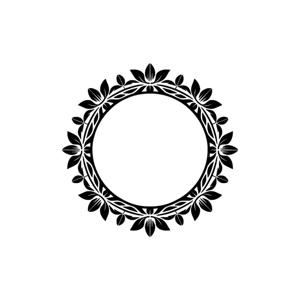 Elegant Floral Circle Frame - Black and White Decorative Element vector