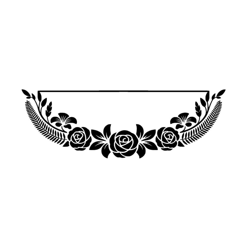 Elegant Floral Frame, Black White Silhouette, Botanical vector