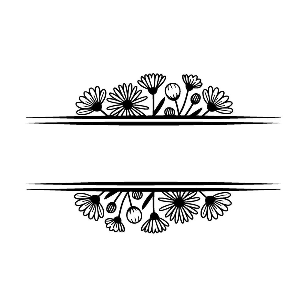 Floral Divider, Simple Black White Daisy vector