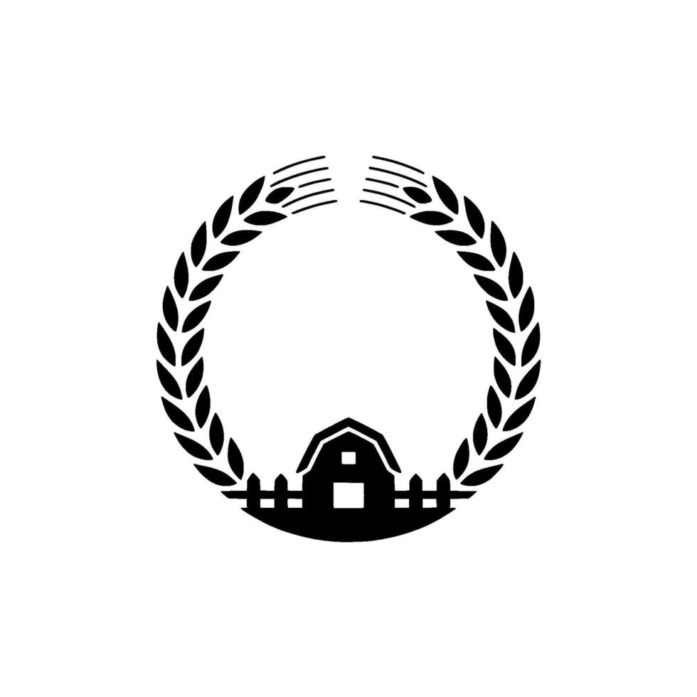 Farmhouse Wheat Wreath Barn Silhouette in Minimalist Style vector