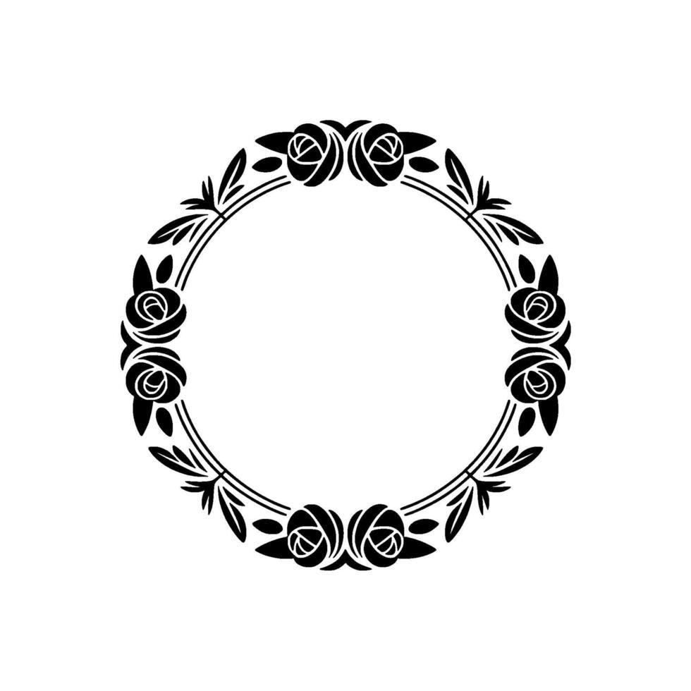 Elegant Black Rose Wreath on White Decorative Floral vector