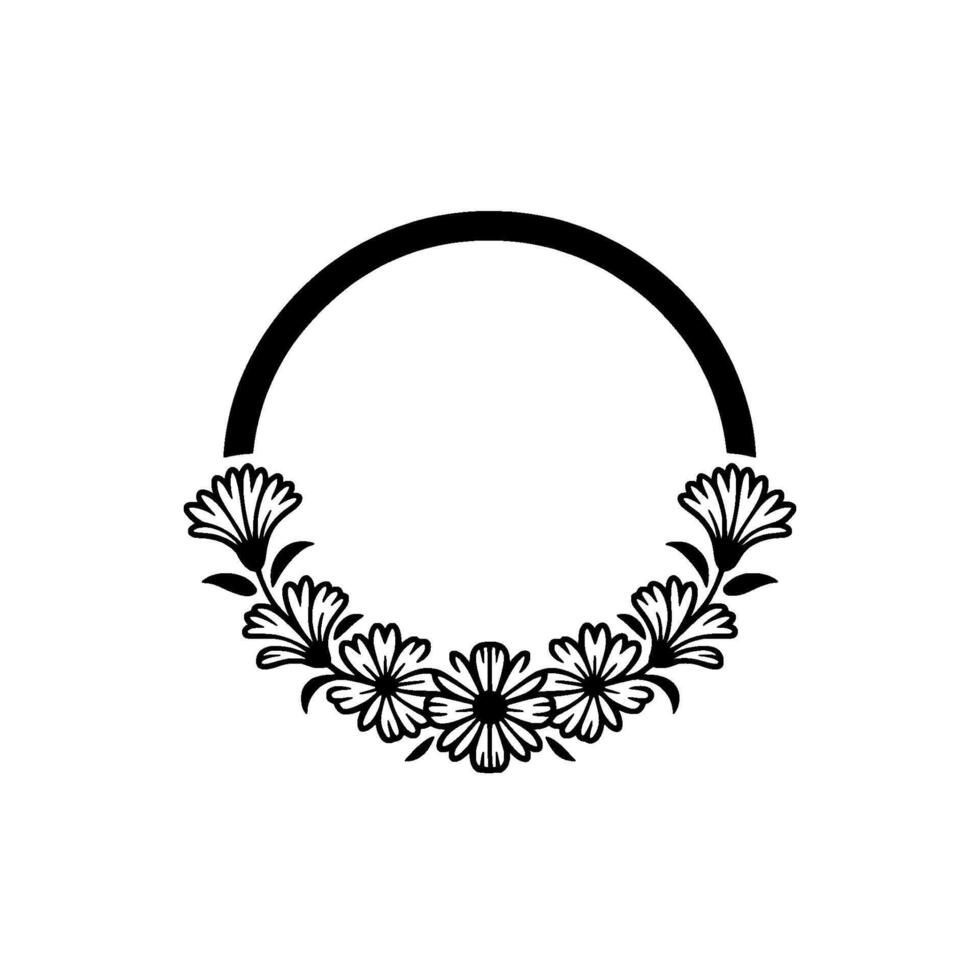 Minimalist Floral Frame, Black White, Elegant Element, Circle vector