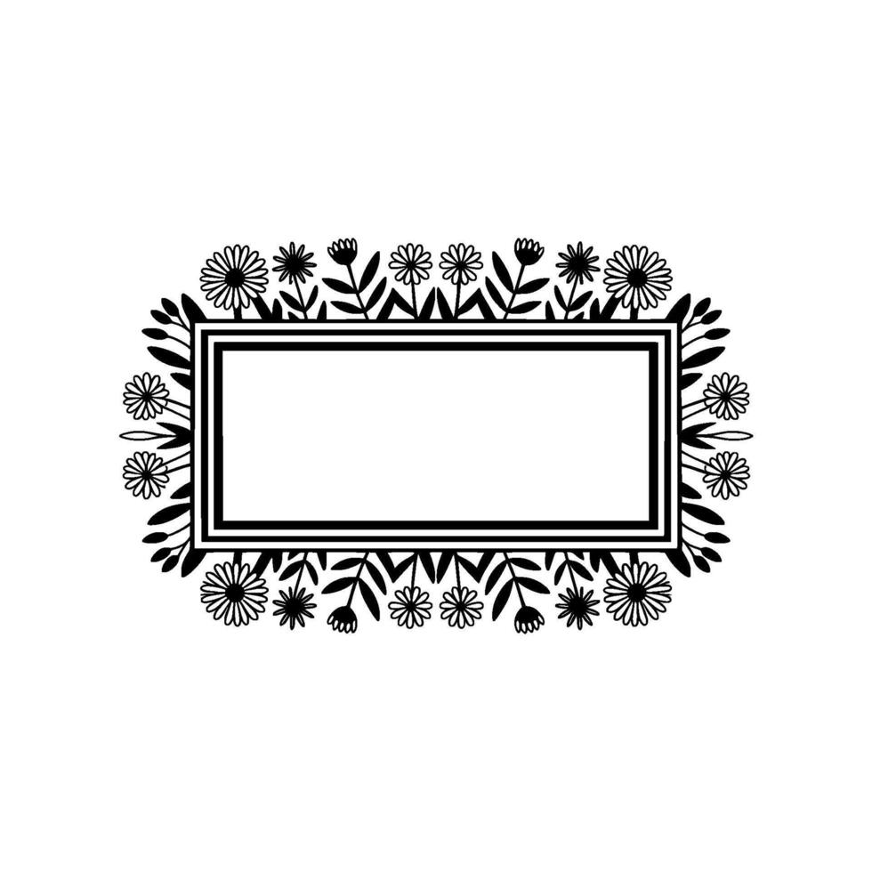 Floral Frame with Empty Space, Black White Illustration vector